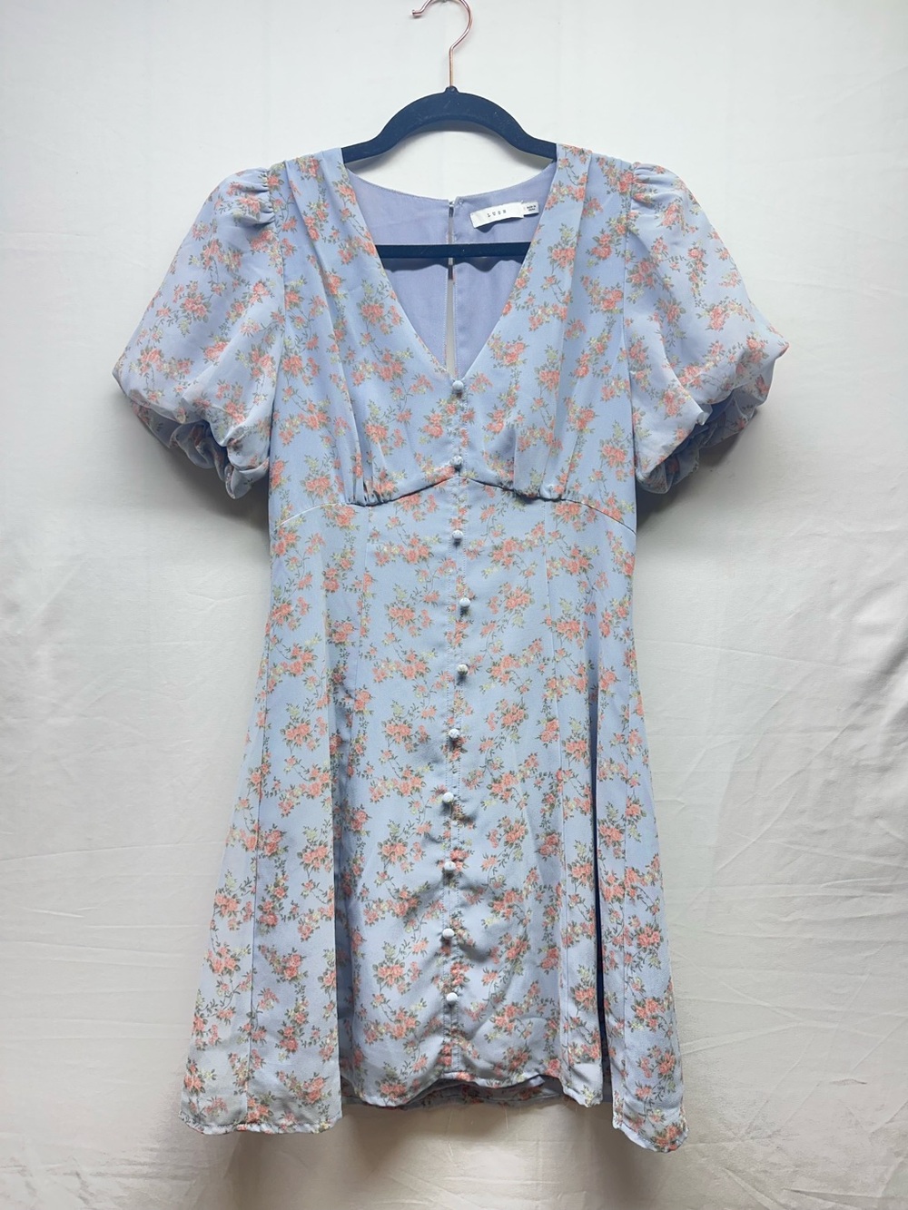 Light Blue Puff Sleeve Mini Dress